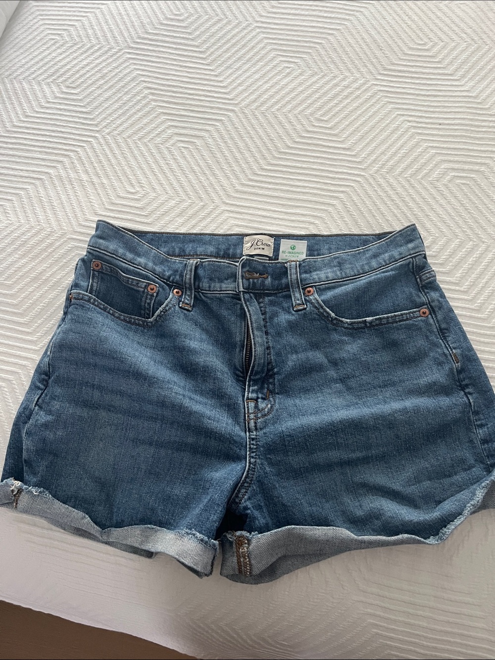 J. Crew Denim high rise Roll-Hem Jean Shorts in Medium Blue Wash
